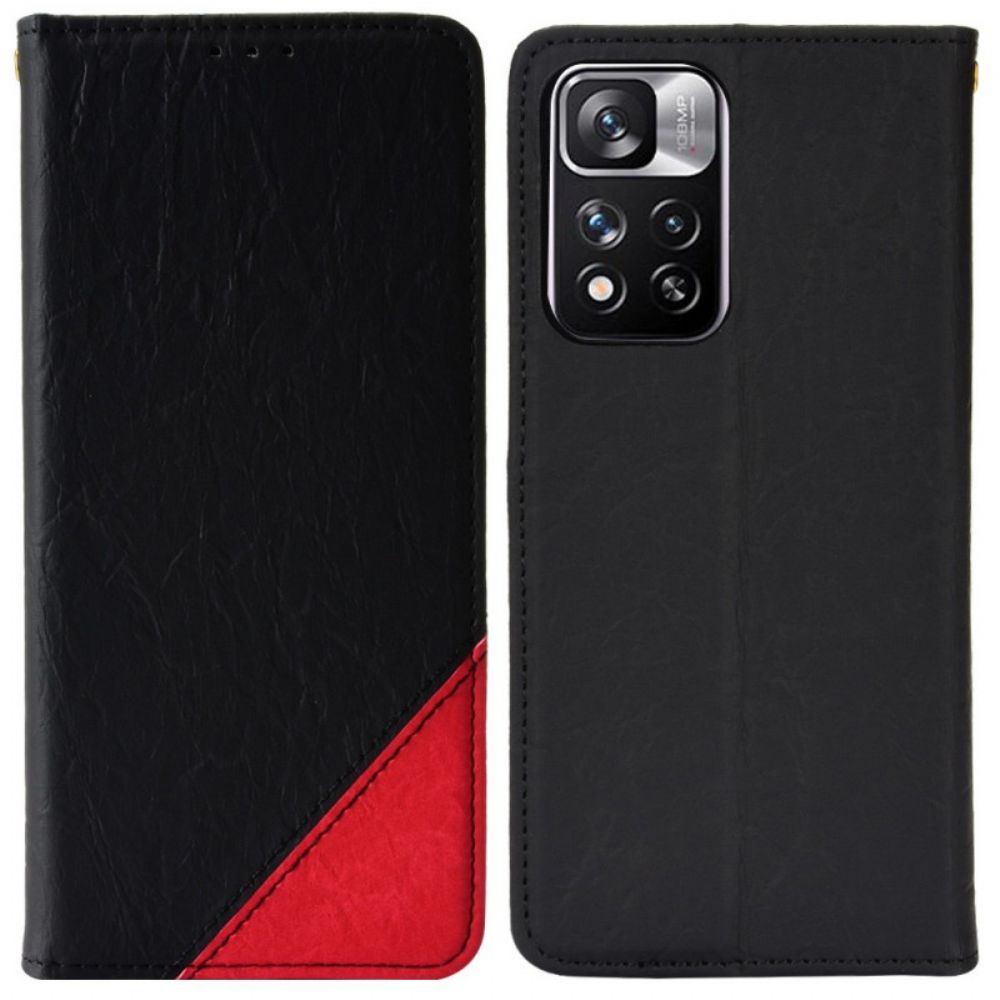 Schutzhülle Für Xiaomi Redmi Note 11 Pro Plus 5G Flip Case Schräges Zweifarbiges Kunstleder