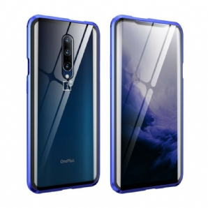 Flip Case Für OnePlus 7 Pro Gehärtetes Glas Und Metallkanten