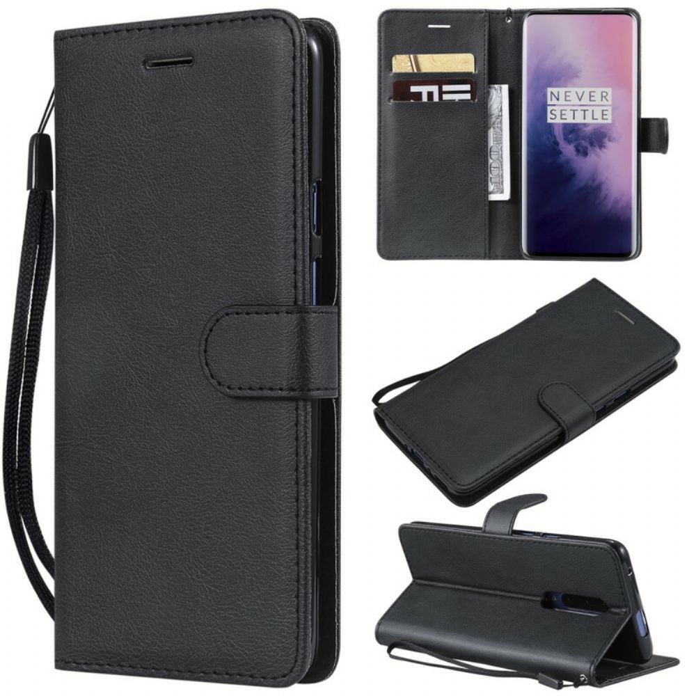 Flip Case Für OnePlus 7 Pro Mit Kordel Armband Lederoptik