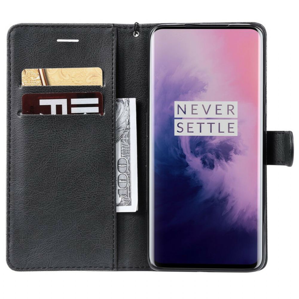 Flip Case Für OnePlus 7 Pro Mit Kordel Armband Lederoptik