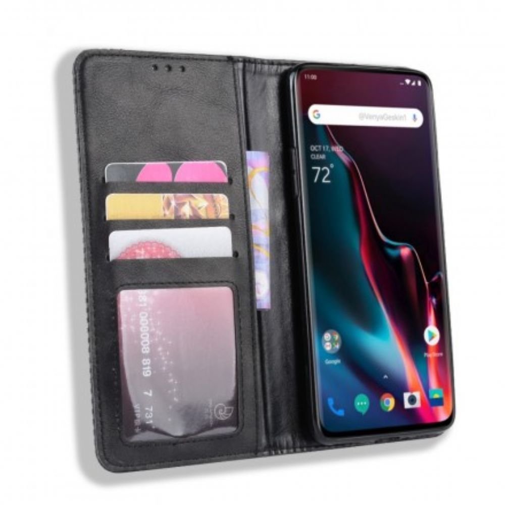 Schutzhülle Für OnePlus 7 Pro Flip Case Stilisierter Vintage-ledereffekt