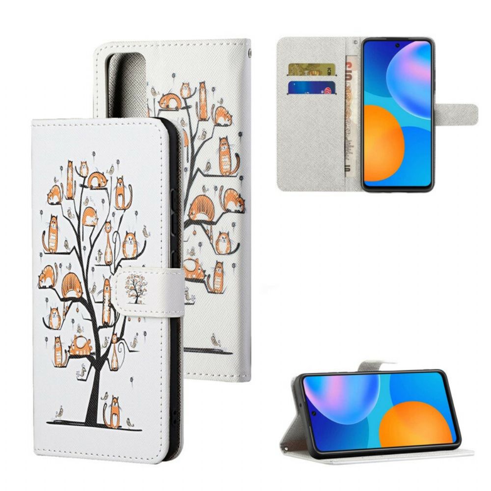 Flip Case Für Honor 10X Lite Mit Kordel Funky Cats Mit Riemen