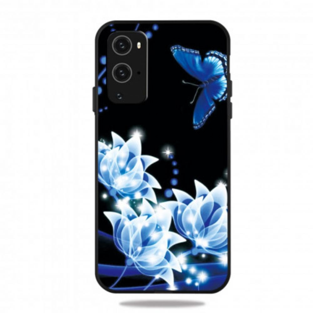 Hülle Für OnePlus 9 Pro Schmetterling Und Blaue Blumen