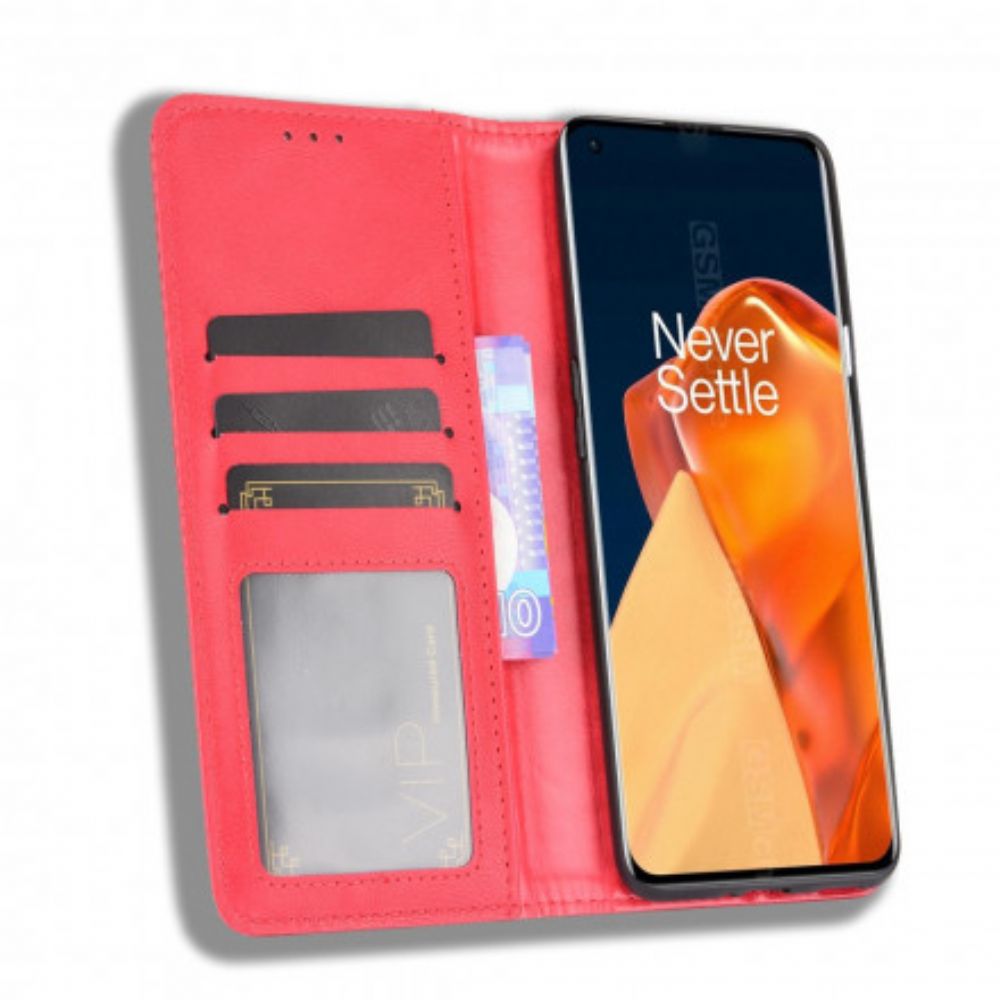 Schutzhülle Für OnePlus 9 Pro Flip Case Stilisierter Vintage-ledereffekt