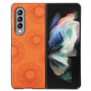 Handyhülle Für Samsung Galaxy Z Fold 4 Beschichtetes Kunstleder Mit Sonnenblumenmuster