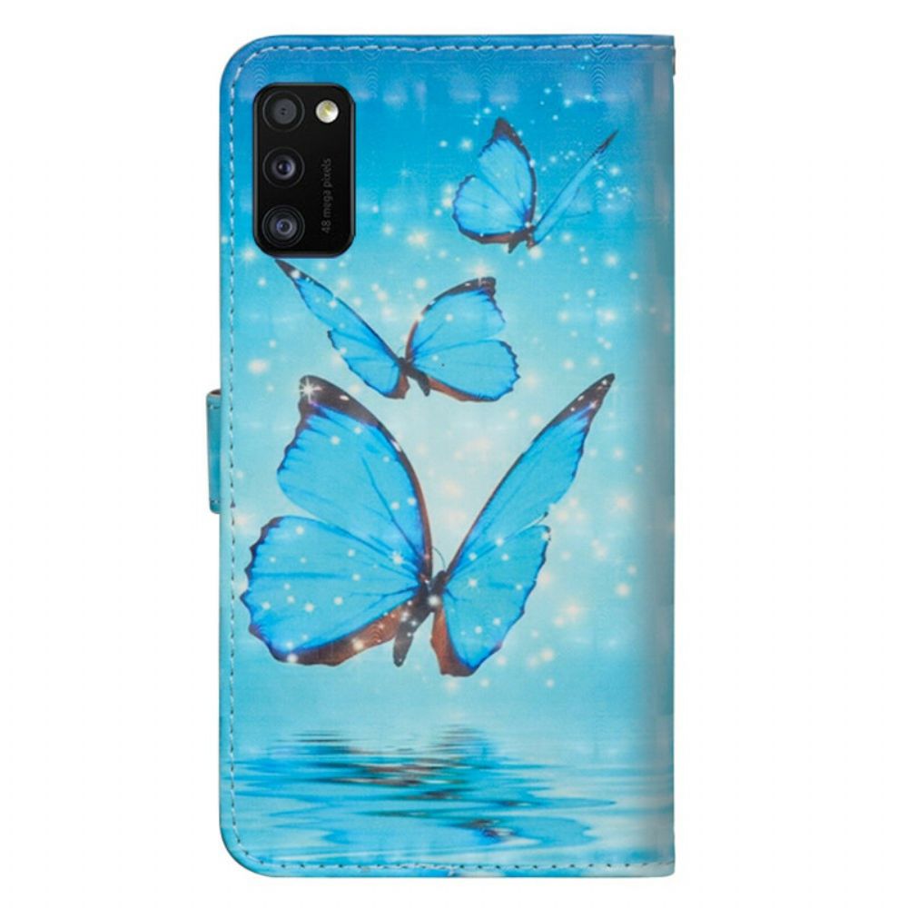 Flip Case Für Samsung Galaxy A41 Fliegende Blaue Schmetterlinge