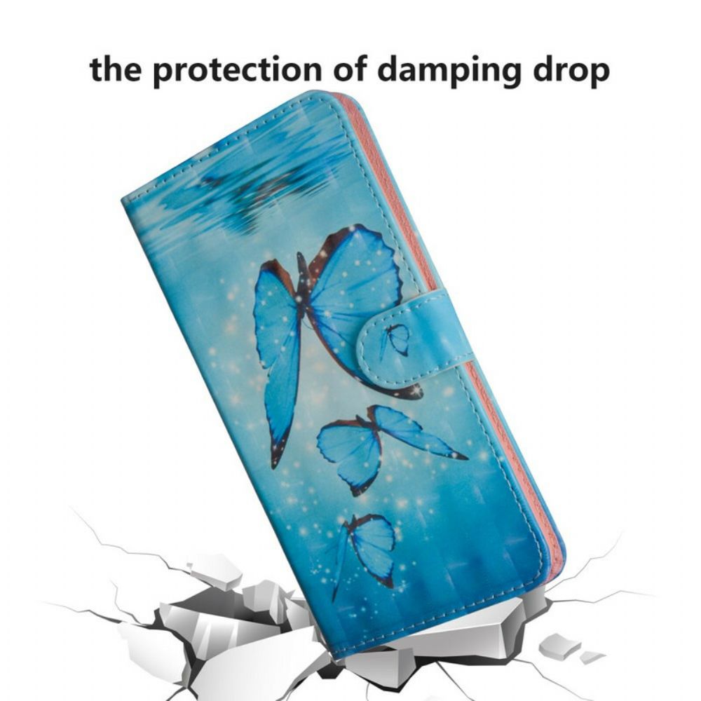 Flip Case Für Samsung Galaxy A41 Fliegende Blaue Schmetterlinge