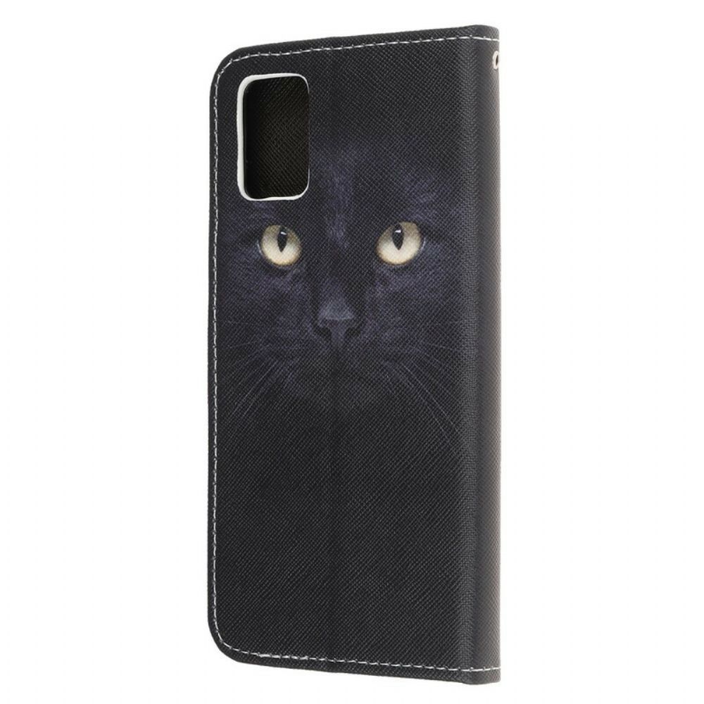 Flip Case Für Samsung Galaxy A41 Mit Kordel Schwarze Katzenaugen Mit Riemen