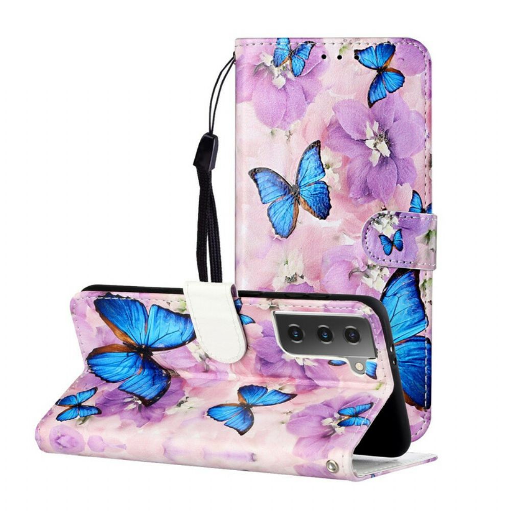 Flip Case Für Samsung Galaxy S21 5G Blumenschmetterlinge