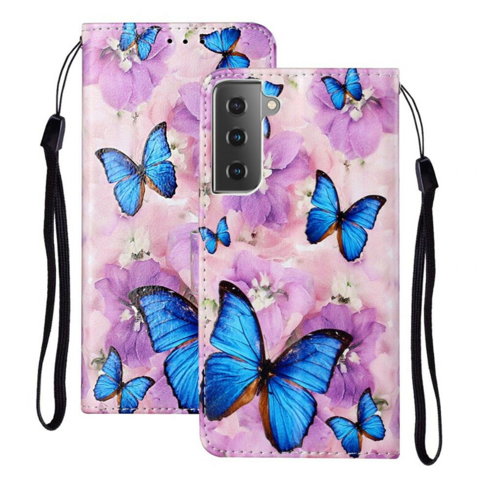 Flip Case Für Samsung Galaxy S21 5G Blumenschmetterlinge