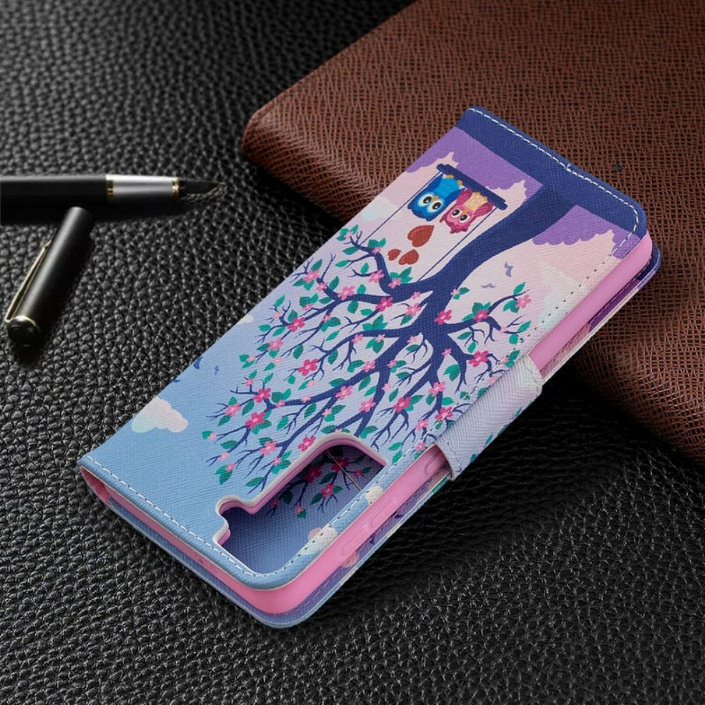 Flip Case Für Samsung Galaxy S21 5G Eulen Auf Der Schaukel