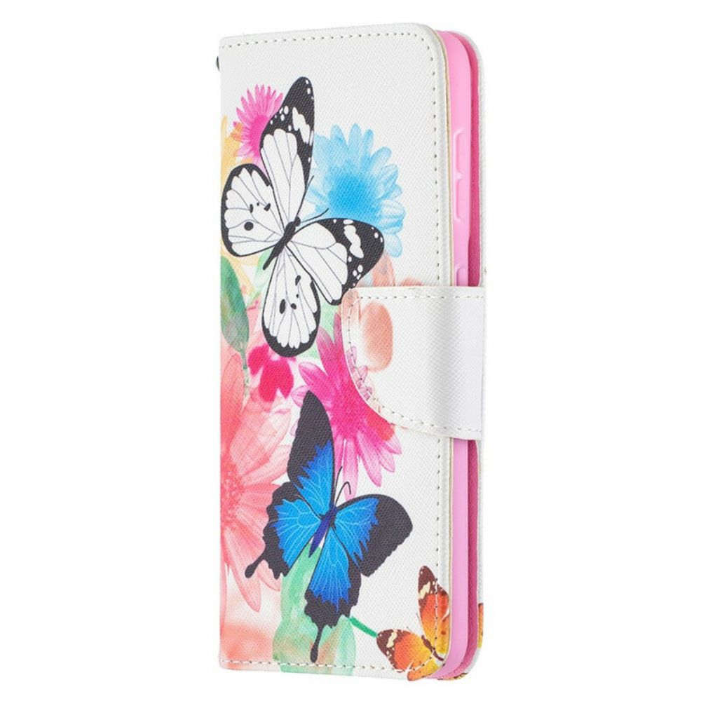 Flip Case Für Samsung Galaxy S21 5G Gemalte Schmetterlinge Und Blumen