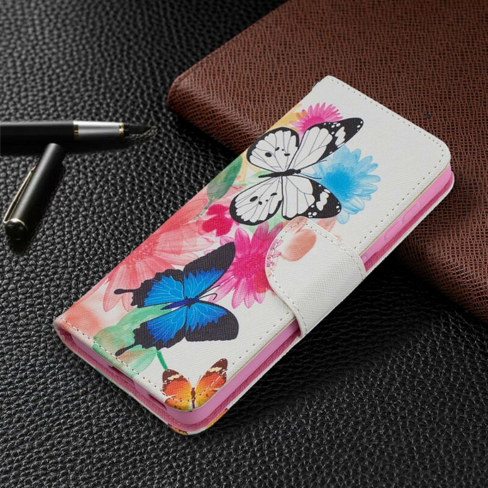 Flip Case Für Samsung Galaxy S21 5G Gemalte Schmetterlinge Und Blumen