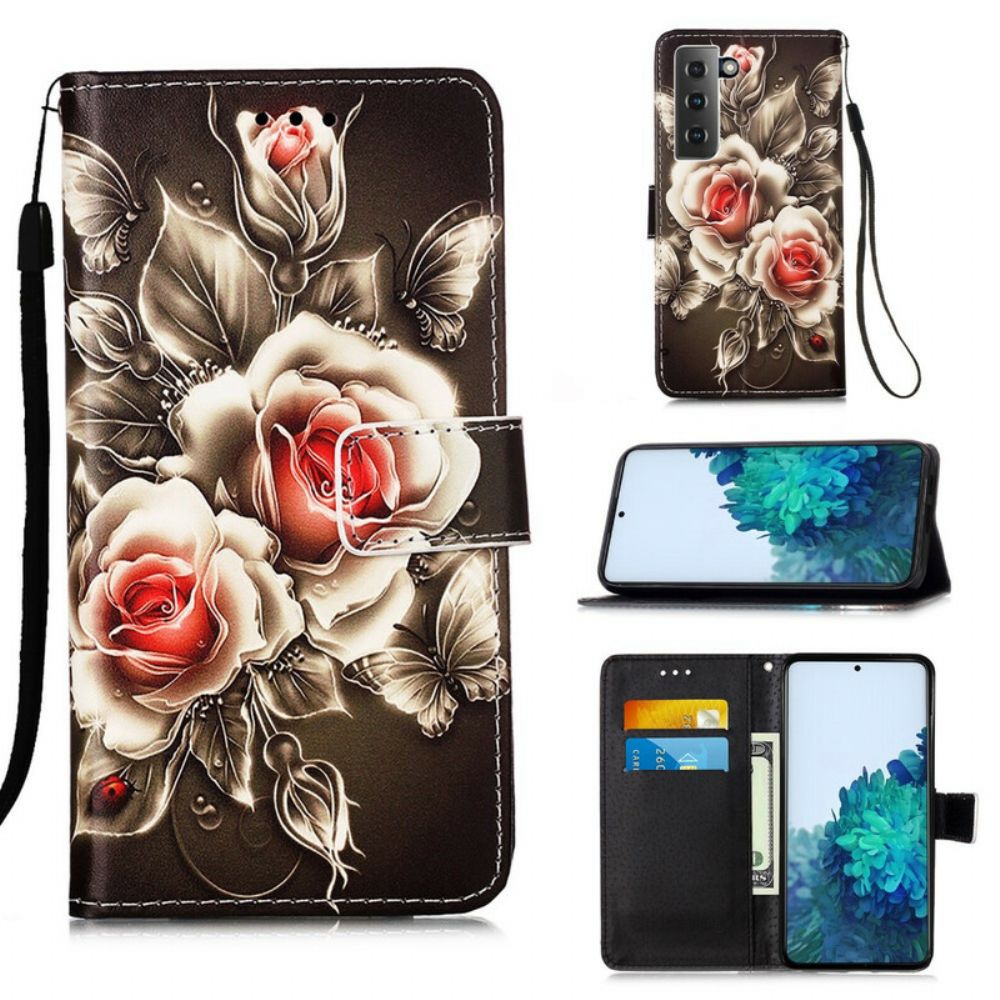 Flip Case Für Samsung Galaxy S21 5G Goldene Rosen