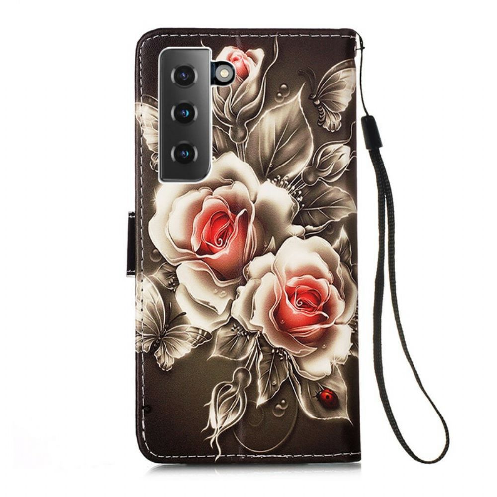 Flip Case Für Samsung Galaxy S21 5G Goldene Rosen