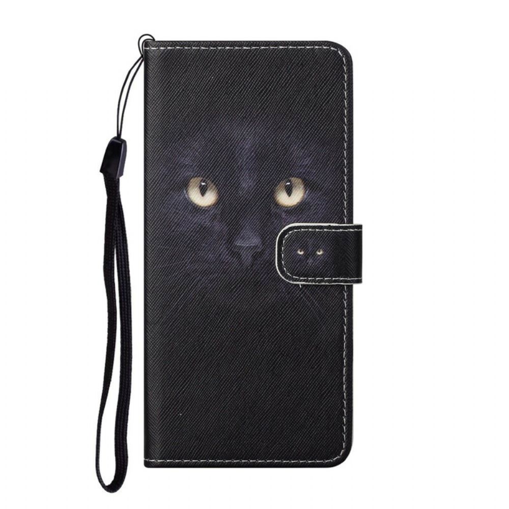 Flip Case Für Samsung Galaxy S21 5G Mit Kordel Schwarze Katzenaugen Mit Riemen