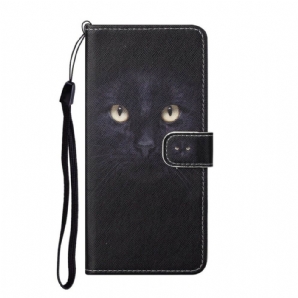 Flip Case Für Samsung Galaxy S21 5G Mit Kordel Schwarze Katzenaugen Mit Riemen