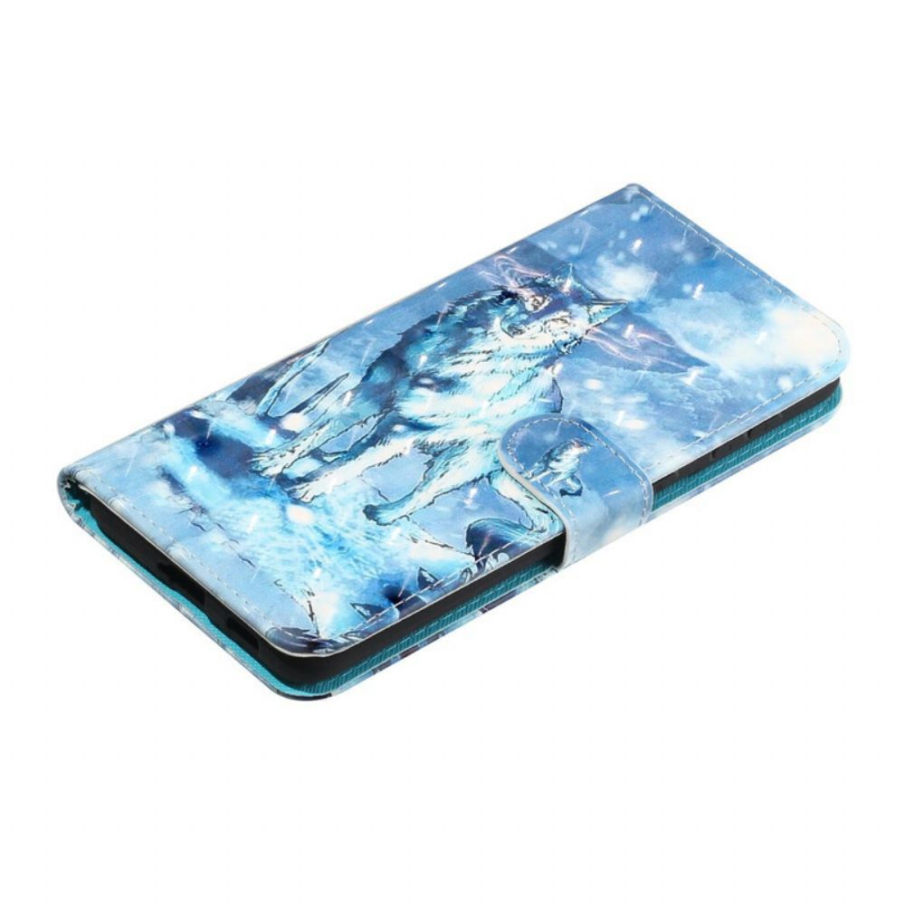 Flip Case Für Samsung Galaxy S21 5G Mit Kordel Wolf Light Strap Strahler