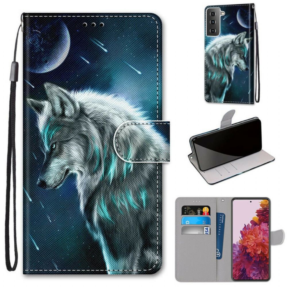 Flip Case Für Samsung Galaxy S21 5G Wolf Unter Einem Sternenregen