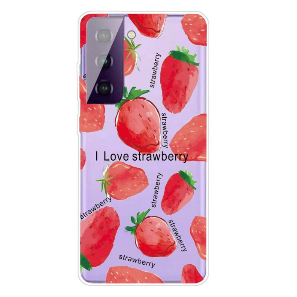 Handyhülle Für Samsung Galaxy S21 5G Erdbeeren / Ich Liebe Erdbeeren