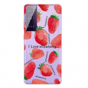 Handyhülle Für Samsung Galaxy S21 5G Erdbeeren / Ich Liebe Erdbeeren