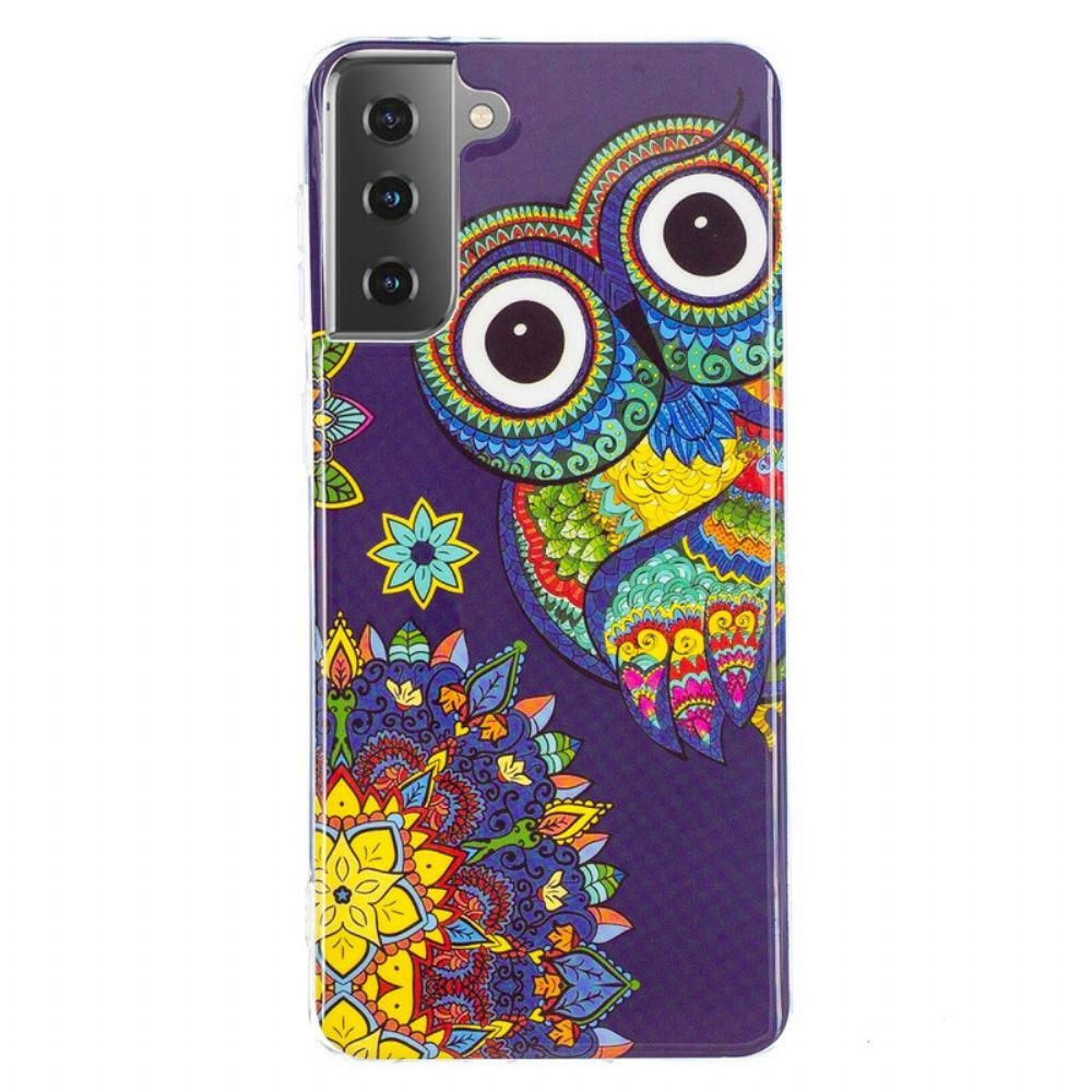 Handyhülle Für Samsung Galaxy S21 5G Fluoreszierende Mandala-eule