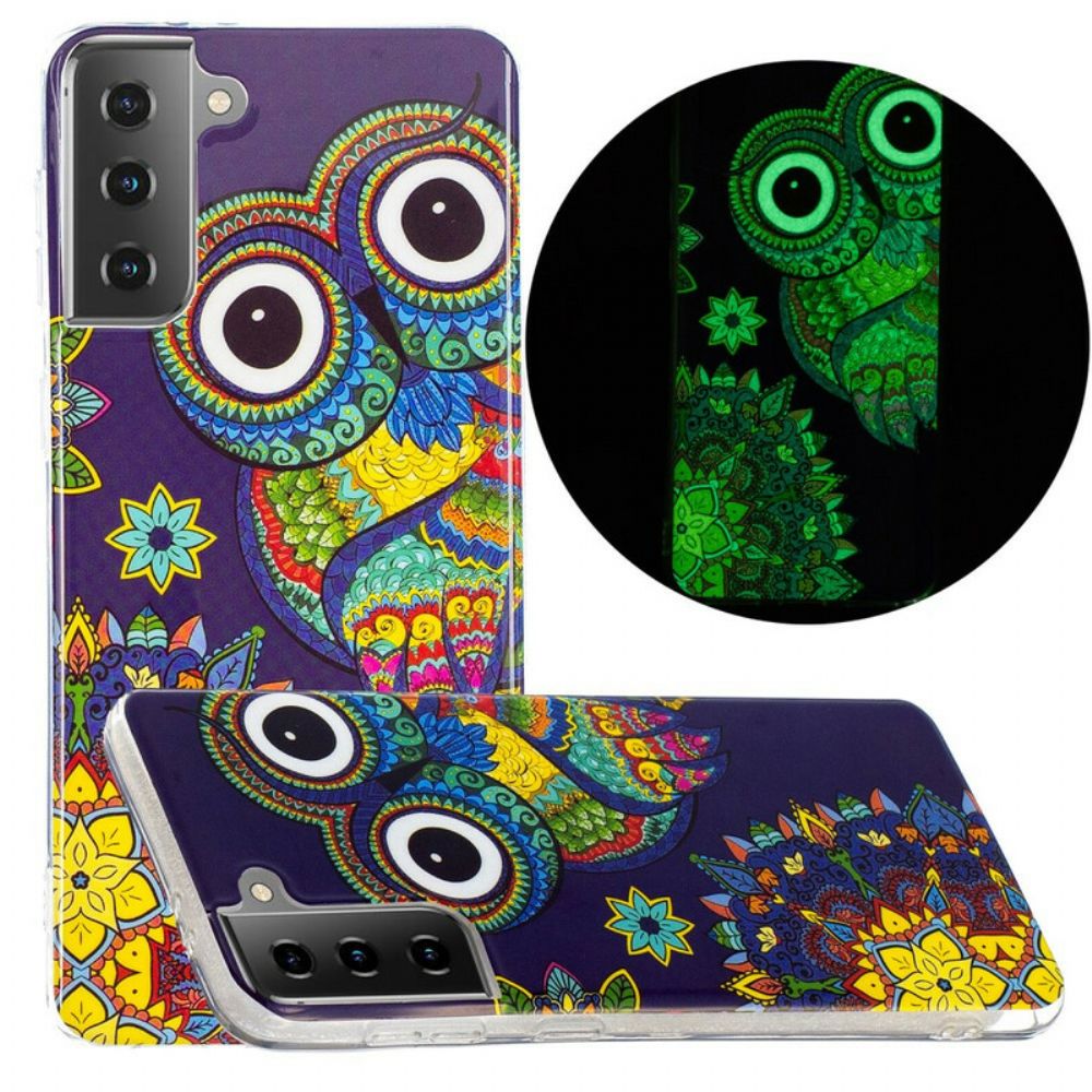 Handyhülle Für Samsung Galaxy S21 5G Fluoreszierende Mandala-eule