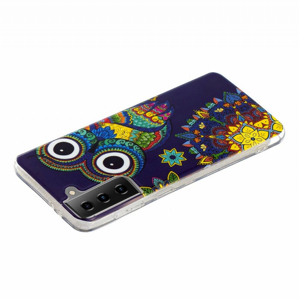 Handyhülle Für Samsung Galaxy S21 5G Fluoreszierende Mandala-eule