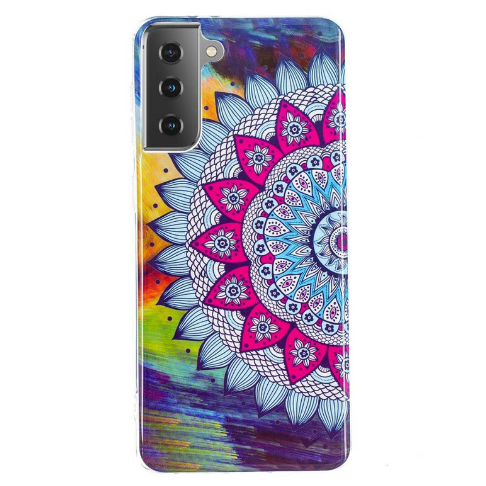 Handyhülle Für Samsung Galaxy S21 5G Fluoreszierendes Buntes Mandala