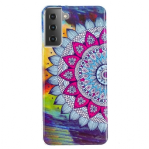 Handyhülle Für Samsung Galaxy S21 5G Fluoreszierendes Buntes Mandala