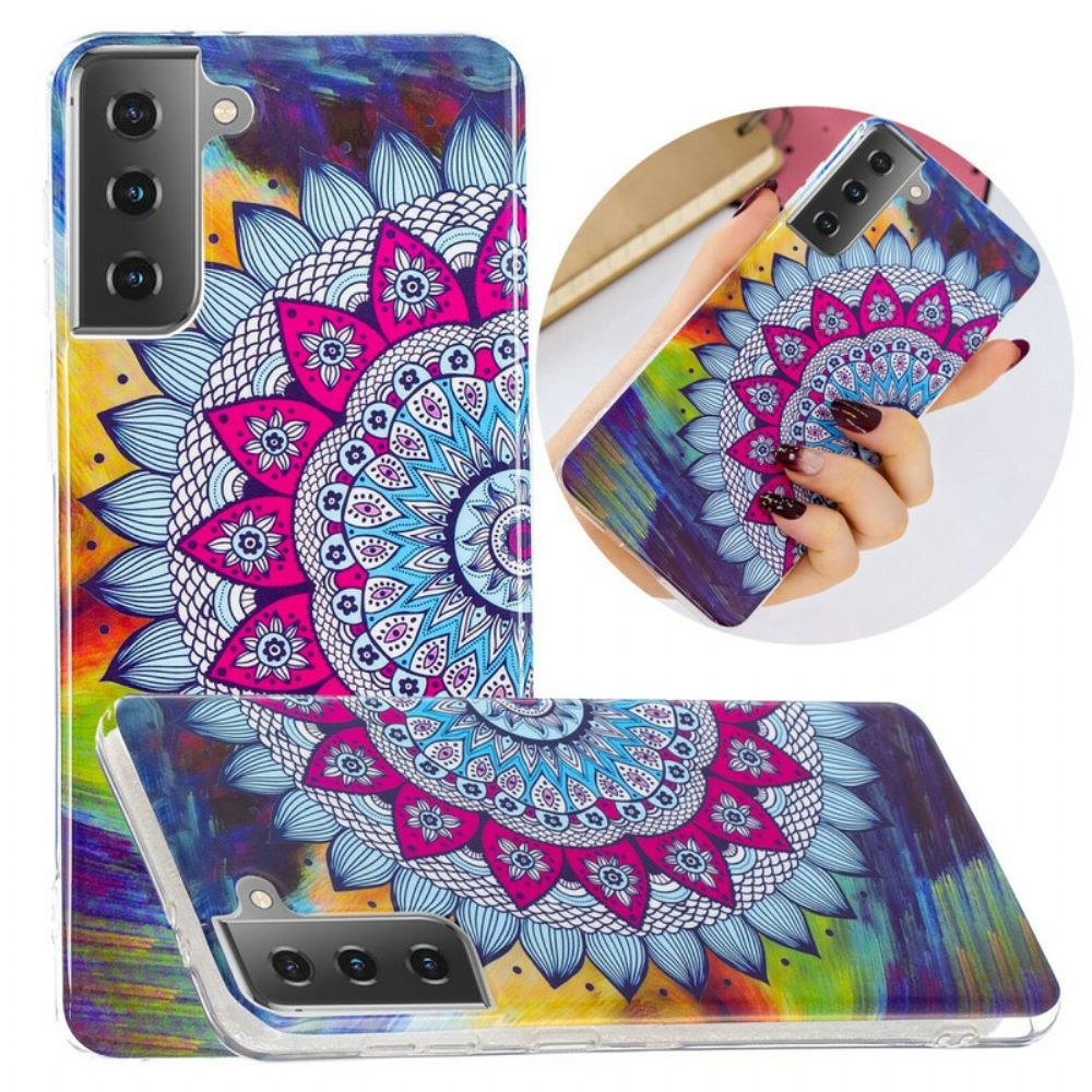 Handyhülle Für Samsung Galaxy S21 5G Fluoreszierendes Buntes Mandala