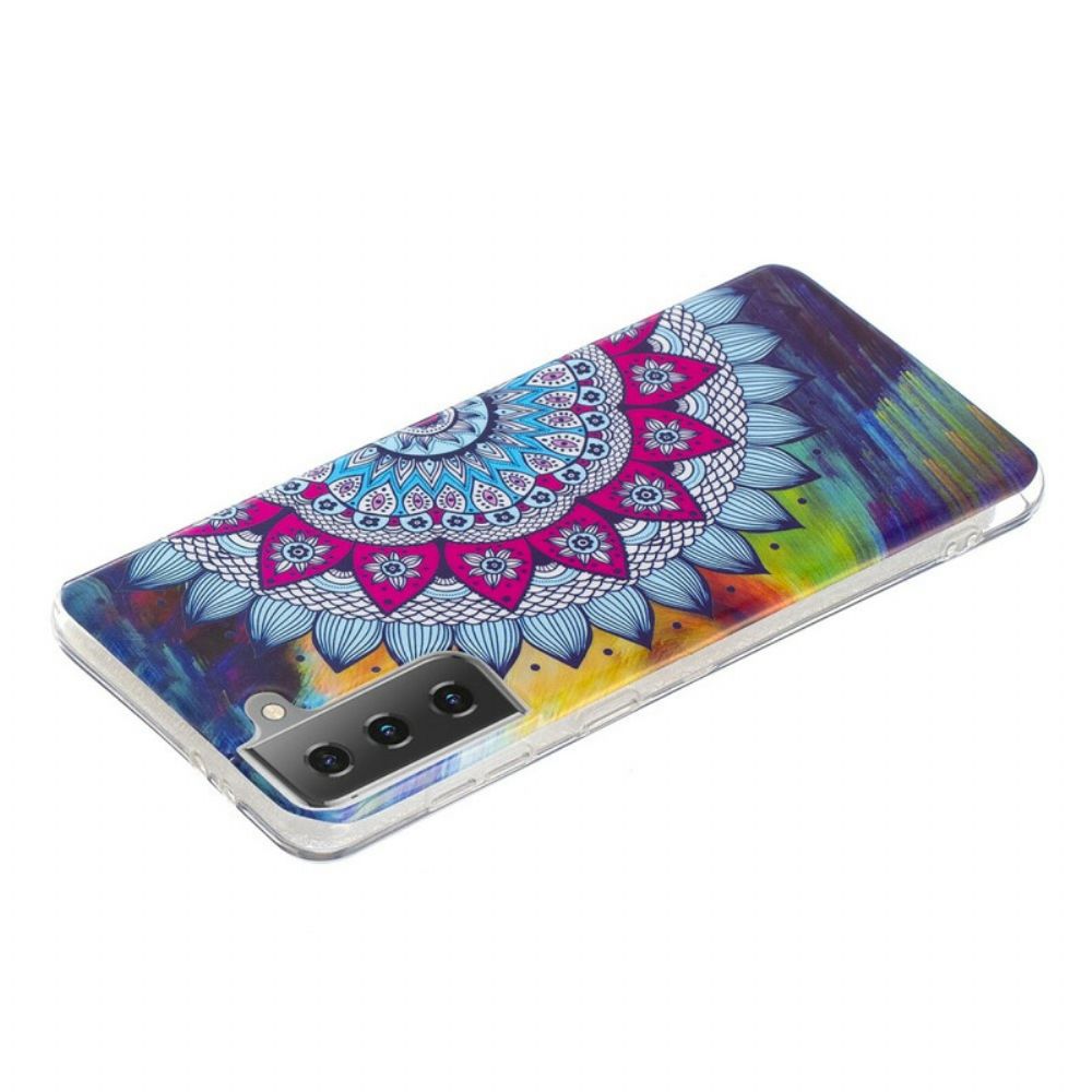 Handyhülle Für Samsung Galaxy S21 5G Fluoreszierendes Buntes Mandala