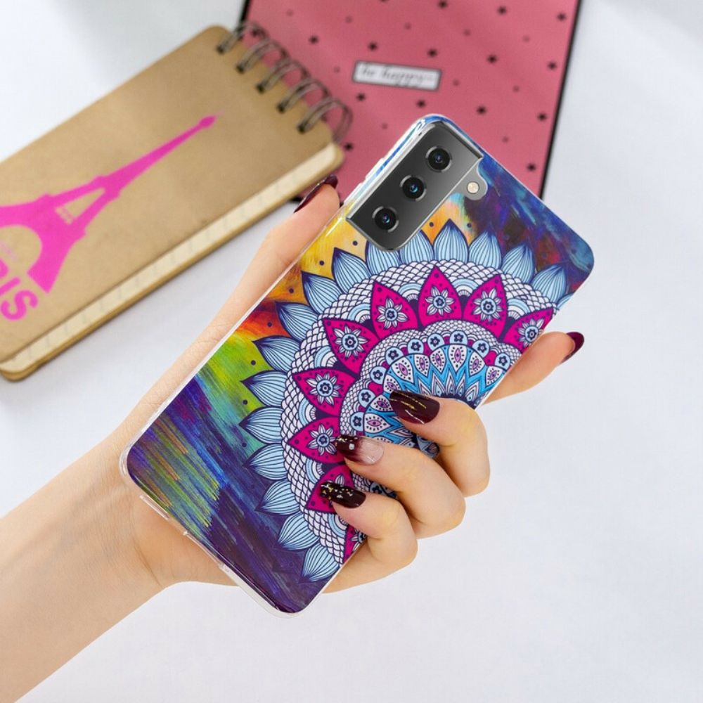 Handyhülle Für Samsung Galaxy S21 5G Fluoreszierendes Buntes Mandala