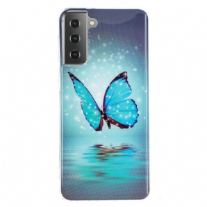 Hülle Für Samsung Galaxy S21 5G Fluoreszierender Blauer Schmetterling