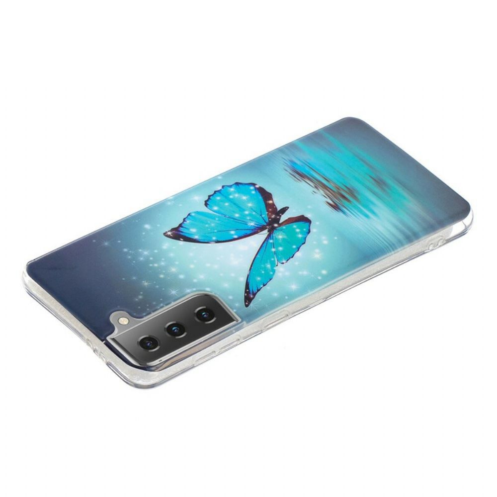 Hülle Für Samsung Galaxy S21 5G Fluoreszierender Blauer Schmetterling