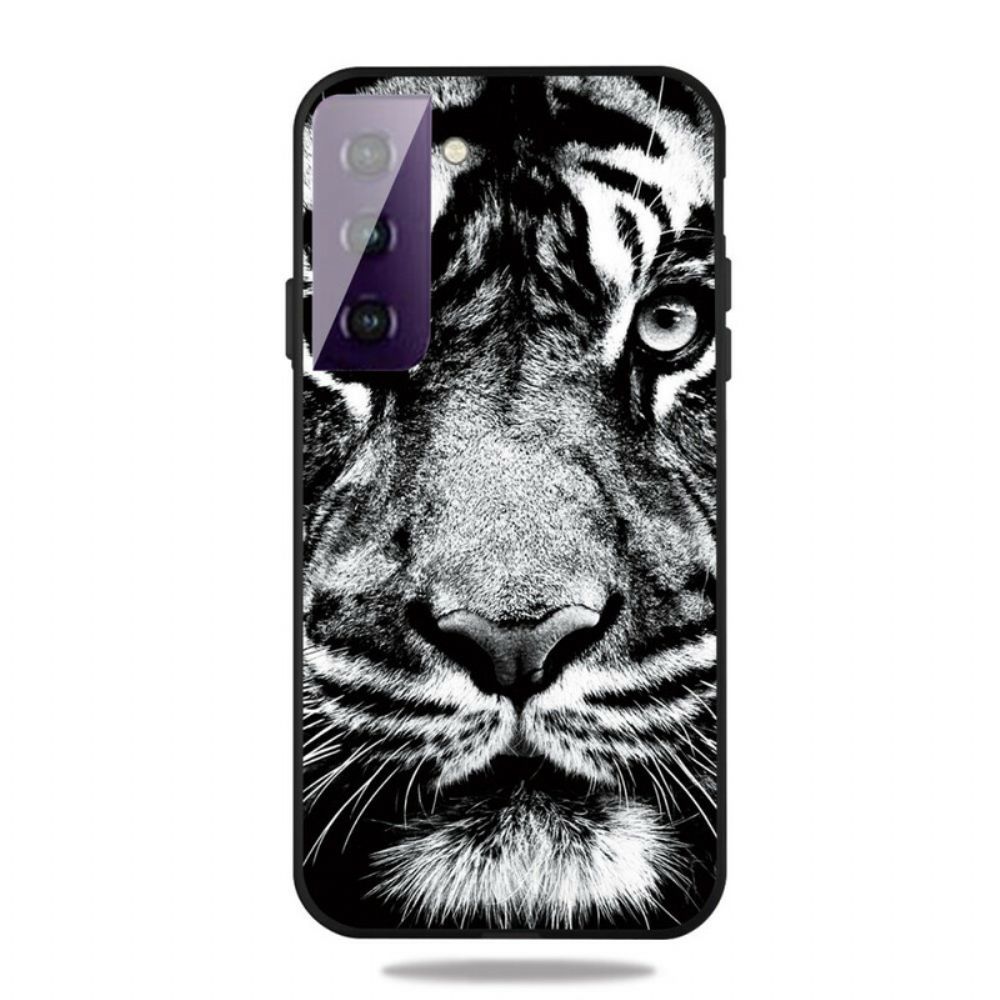 Hülle Für Samsung Galaxy S21 5G Schwarzer Und Weißer Tiger