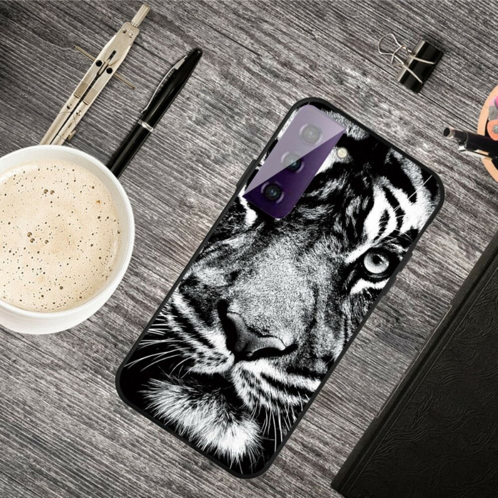 Hülle Für Samsung Galaxy S21 5G Schwarzer Und Weißer Tiger