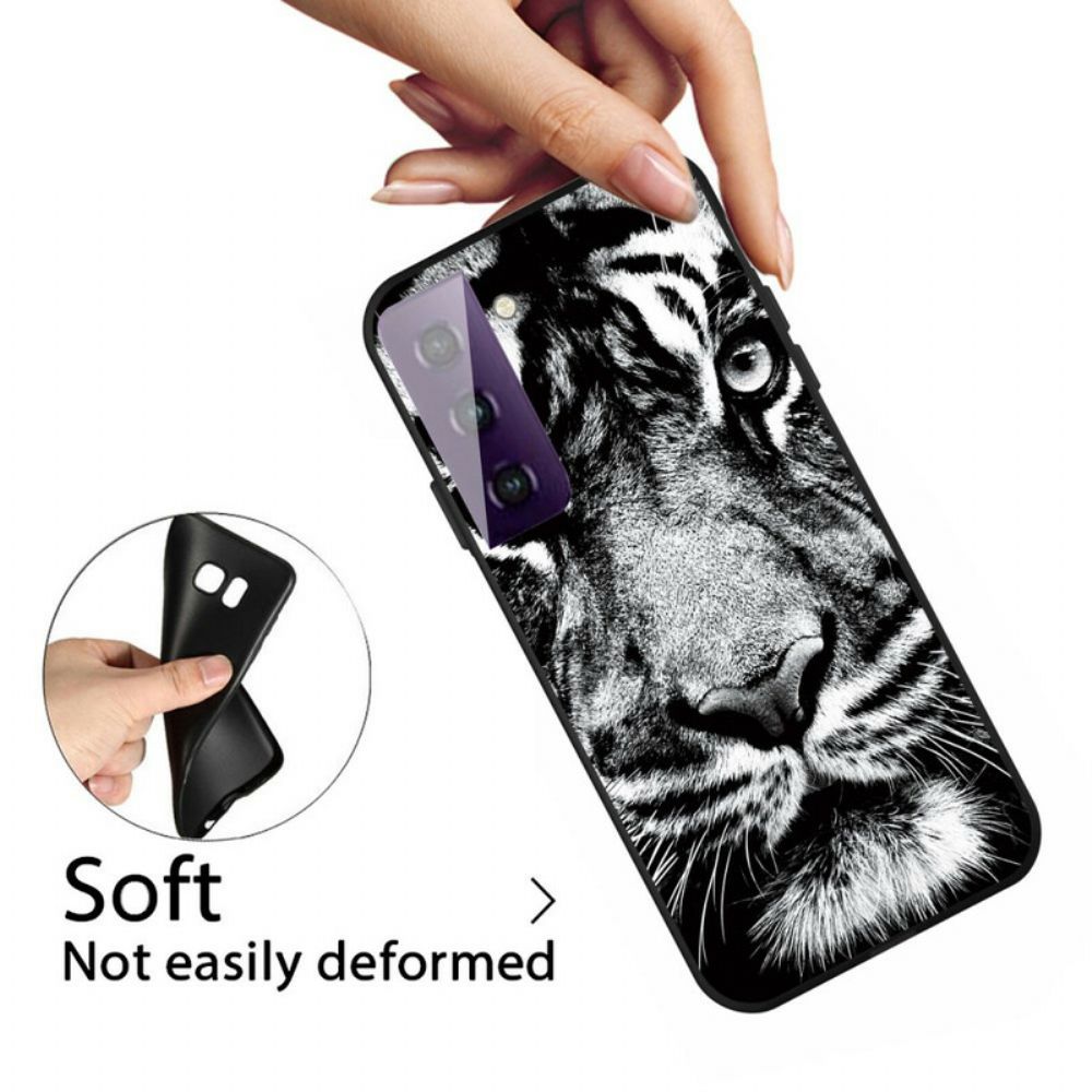 Hülle Für Samsung Galaxy S21 5G Schwarzer Und Weißer Tiger