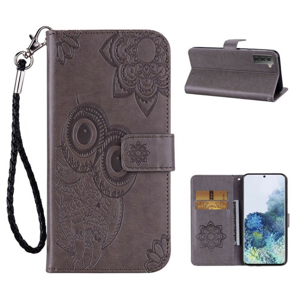 Lederhüllen Für Samsung Galaxy S21 5G Eulen-mandala Und Lanyard