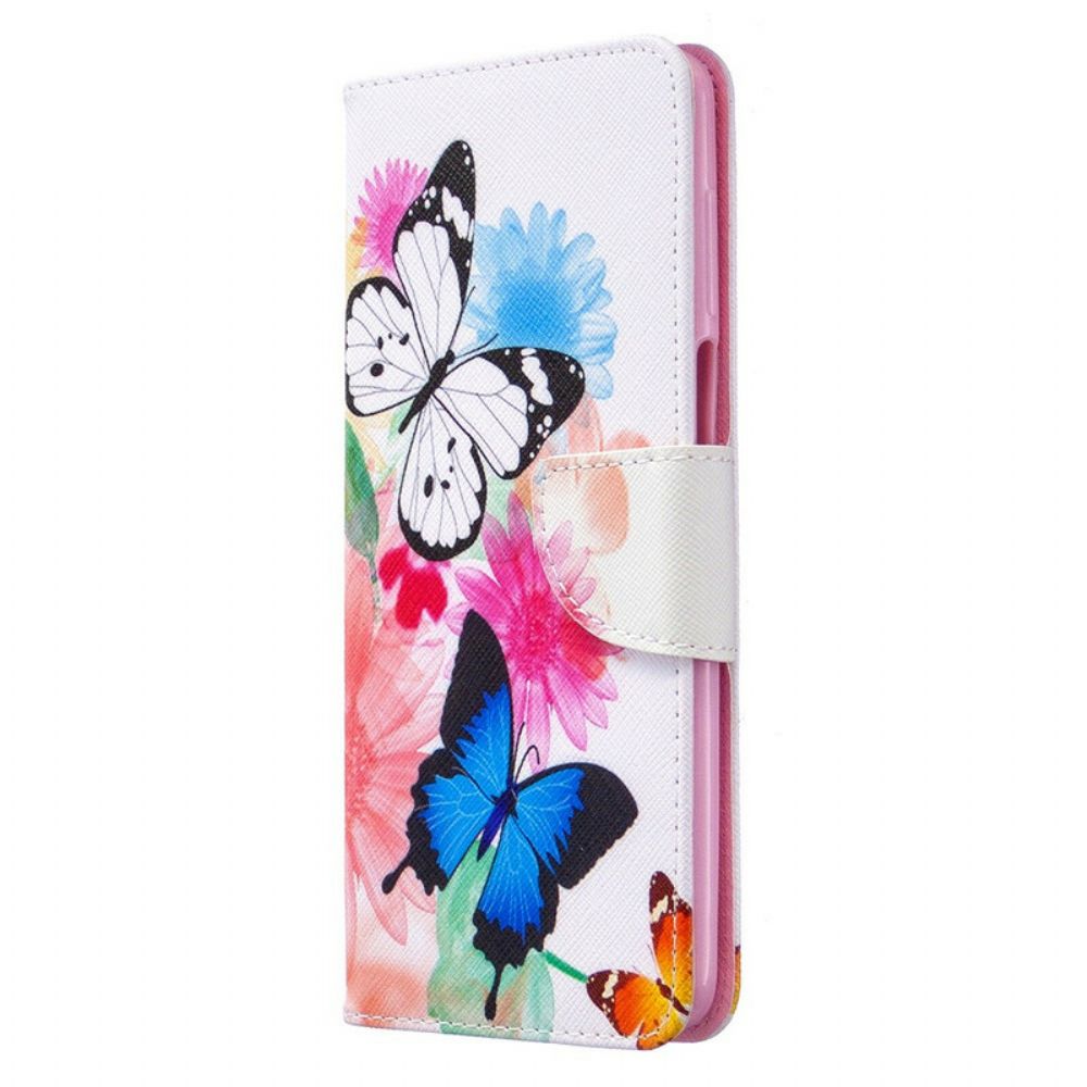 Flip Case Für Xiaomi Redmi Note 9S / Note 9 Pro Gemalte Schmetterlinge Und Blumen