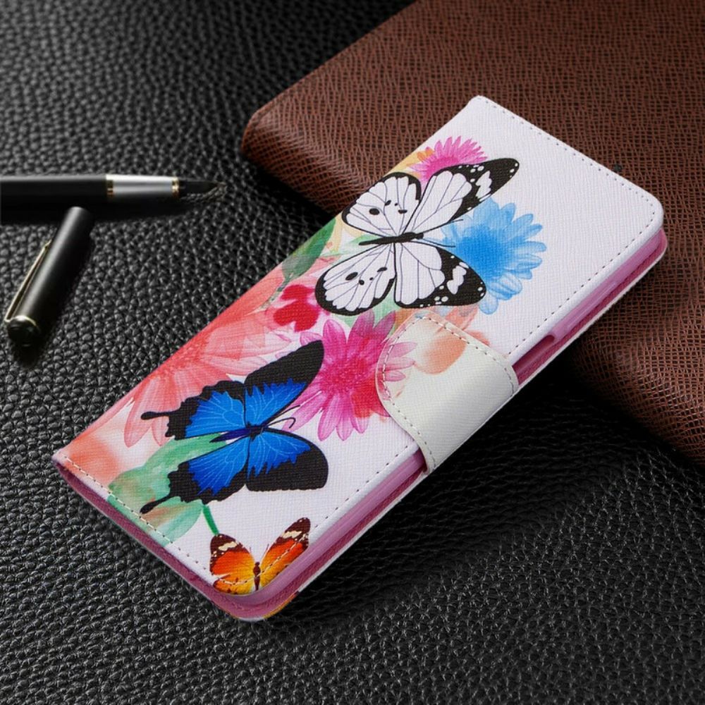 Flip Case Für Xiaomi Redmi Note 9S / Note 9 Pro Gemalte Schmetterlinge Und Blumen