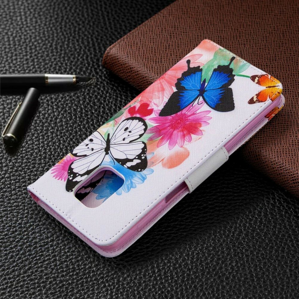 Flip Case Für Xiaomi Redmi Note 9S / Note 9 Pro Gemalte Schmetterlinge Und Blumen