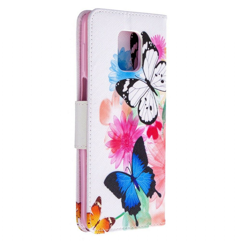 Flip Case Für Xiaomi Redmi Note 9S / Note 9 Pro Gemalte Schmetterlinge Und Blumen