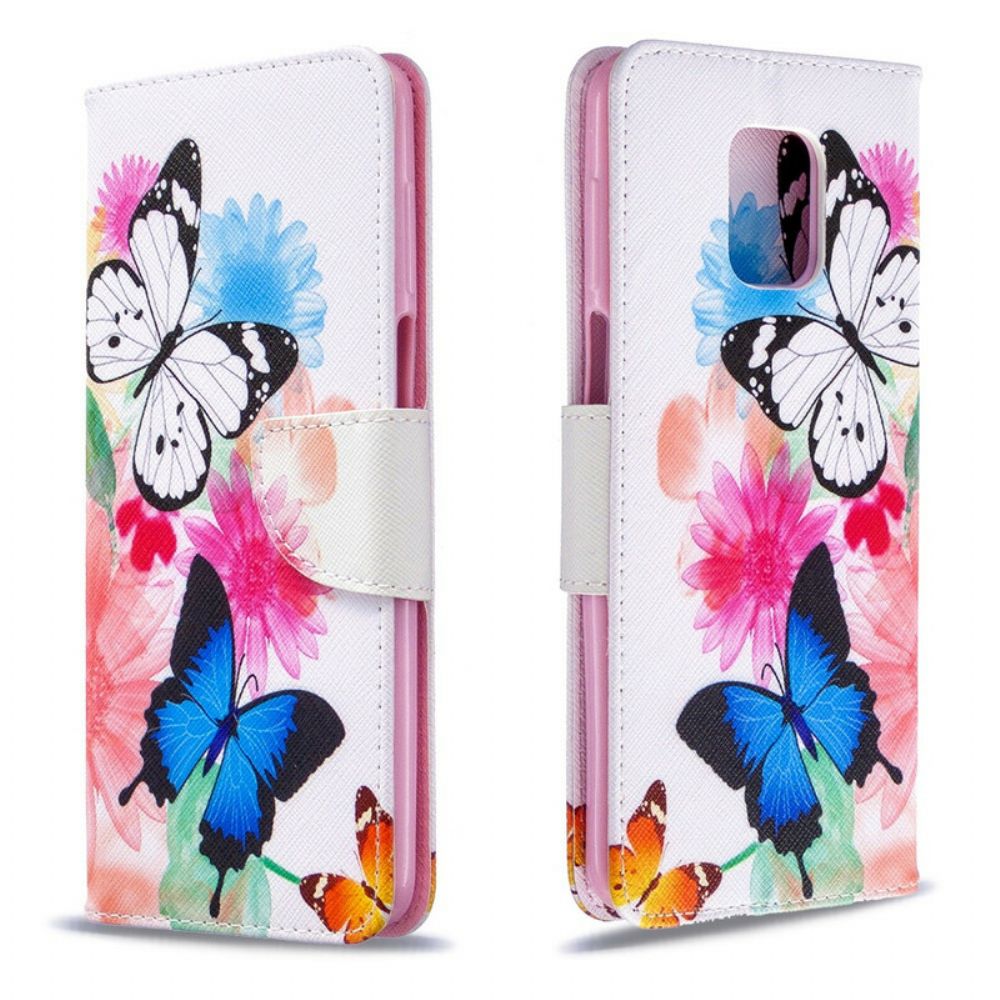 Flip Case Für Xiaomi Redmi Note 9S / Note 9 Pro Gemalte Schmetterlinge Und Blumen