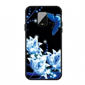 Handyhülle Für Xiaomi Redmi Note 9S / Note 9 Pro Schmetterling Und Blaue Blumen