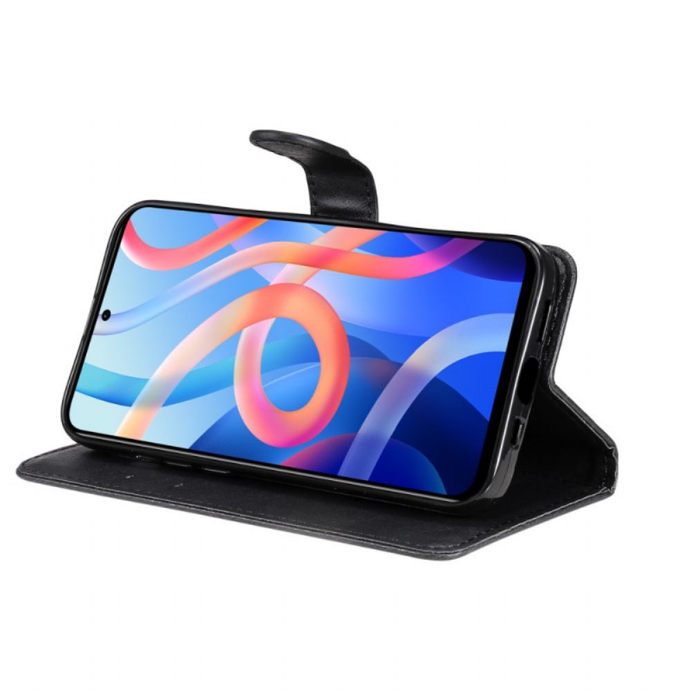 Flip Case Für Poco M4 Pro 5G Mit Kordel Armband Mit Mattem Ledereffekt