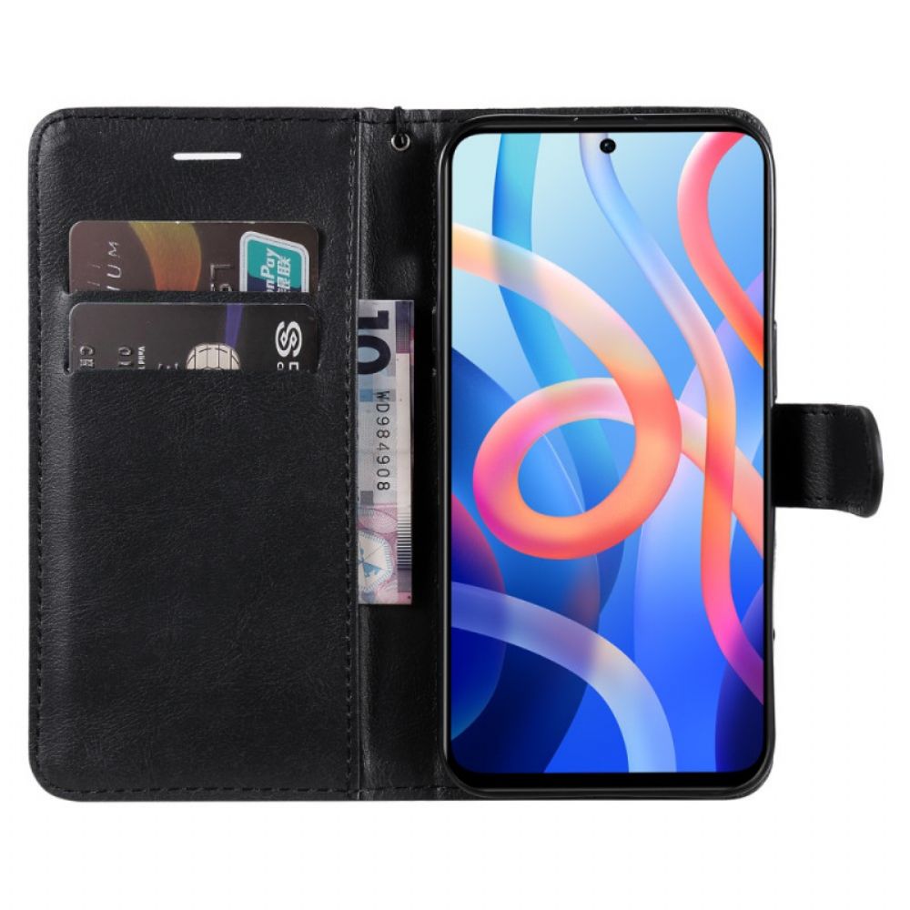 Flip Case Für Poco M4 Pro 5G Mit Kordel Armband Mit Mattem Ledereffekt