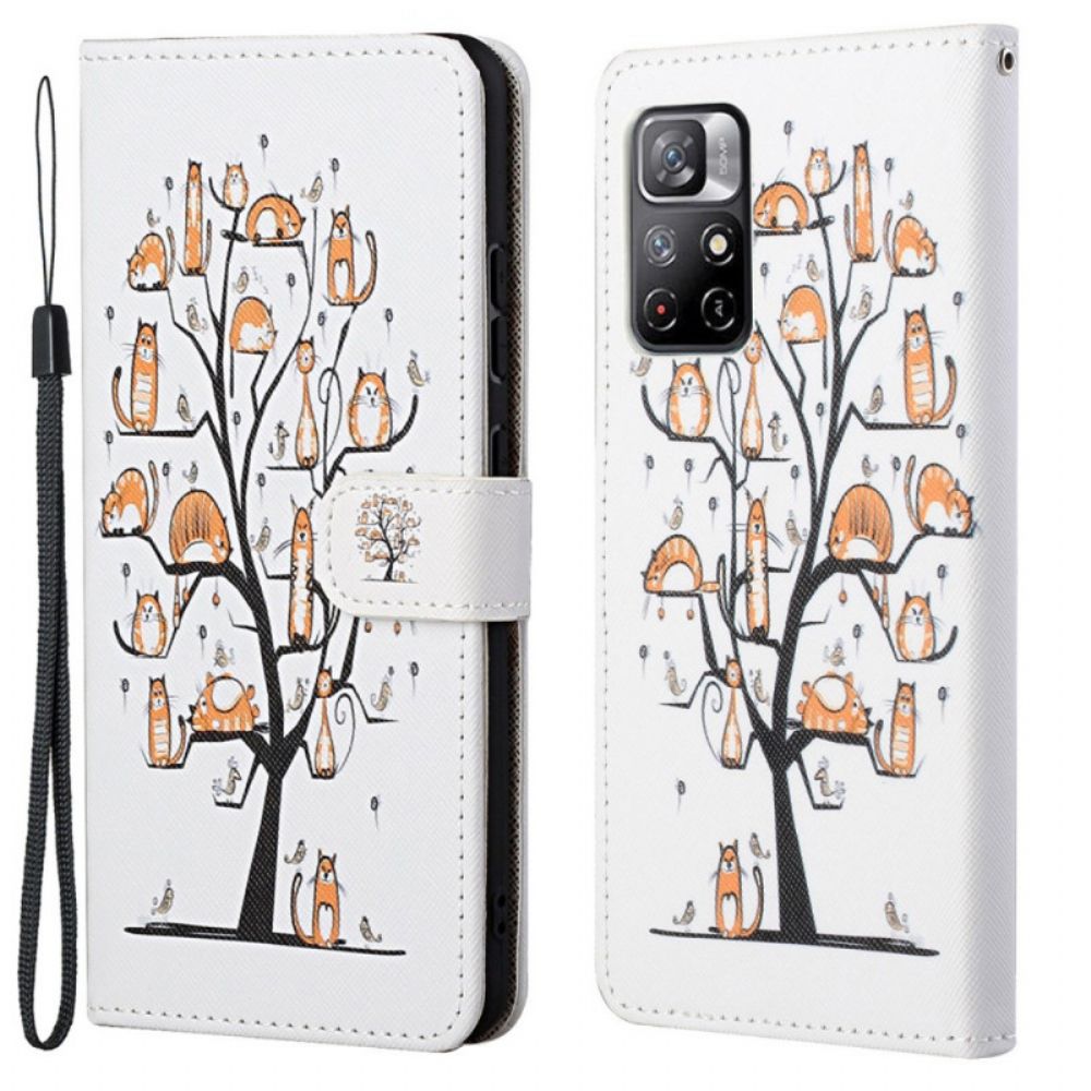 Flip Case Für Poco M4 Pro 5G Mit Kordel Funky Cats Mit Riemen