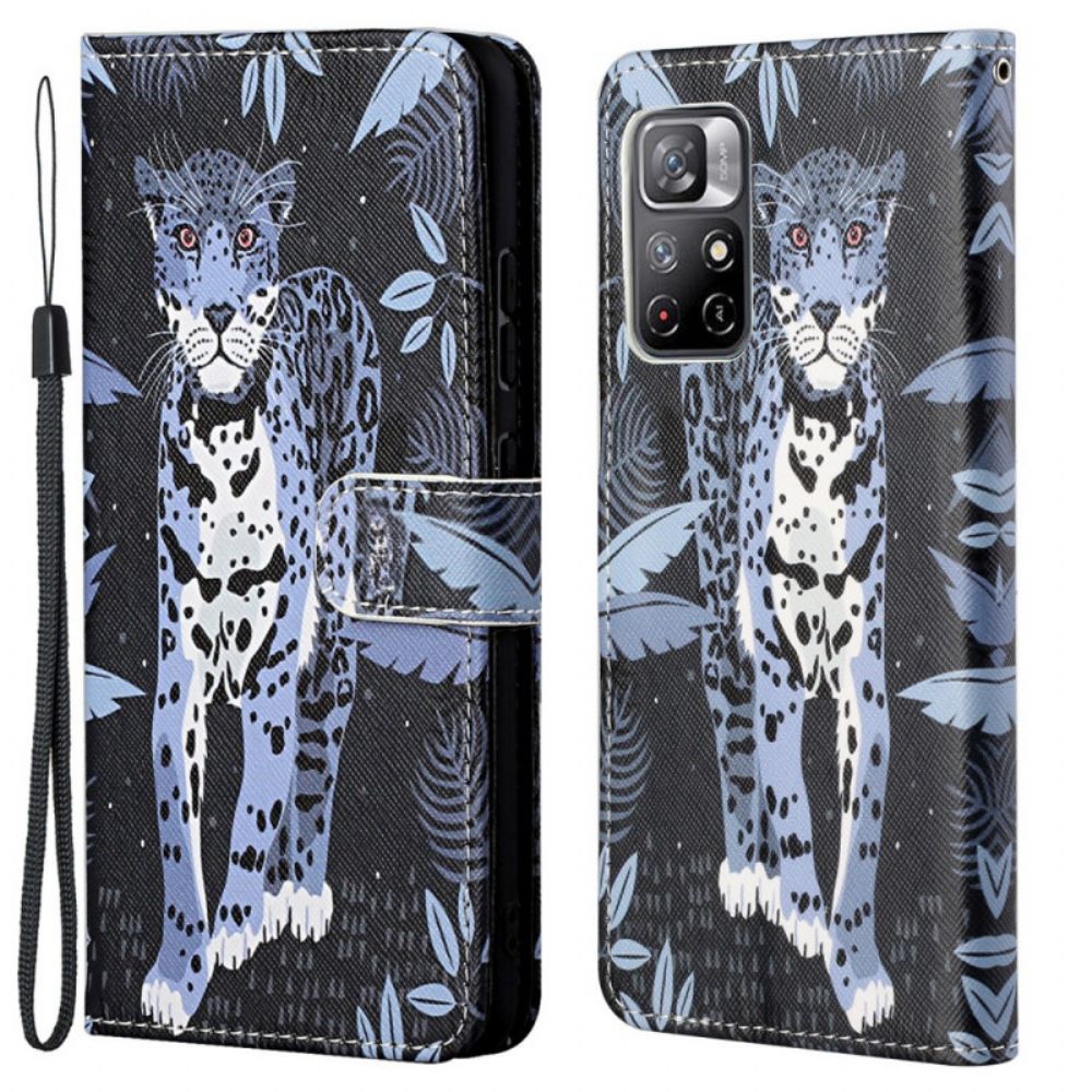 Flip Case Für Poco M4 Pro 5G Mit Kordel Tanga Leopard