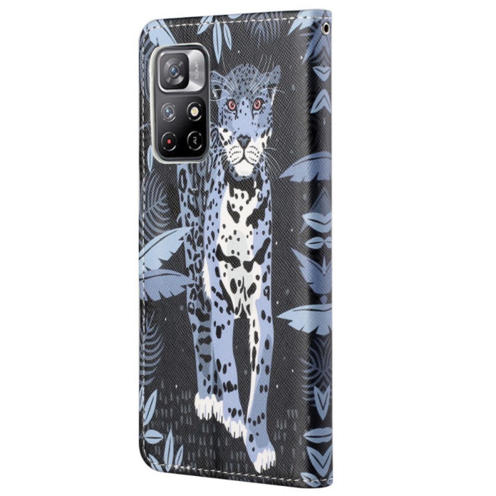 Flip Case Für Poco M4 Pro 5G Mit Kordel Tanga Leopard